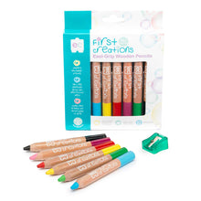 Load image into Gallery viewer, Educational Colours set of six coloured Wooden Pencils with packaging and sharpener