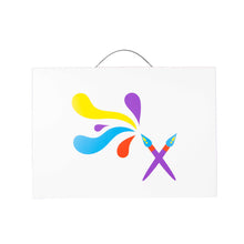 Load image into Gallery viewer, a3 size art portfolio to store children's artwork with multi coloured brushstrokes design on back
