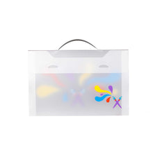 Load image into Gallery viewer, a4 size art folder with coloured brushstrokes design to store children's artwork
